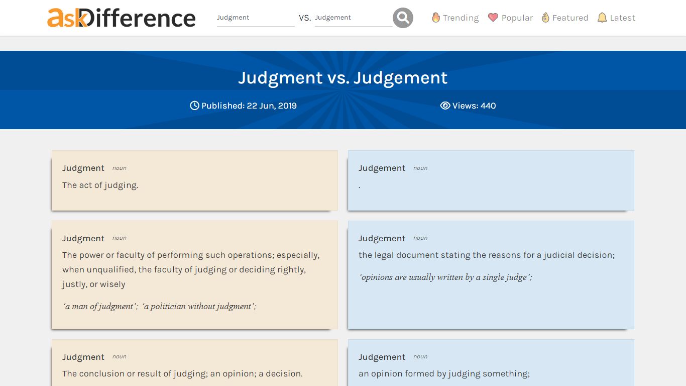 Judgment vs. Judgement - What's the difference? | Ask Difference