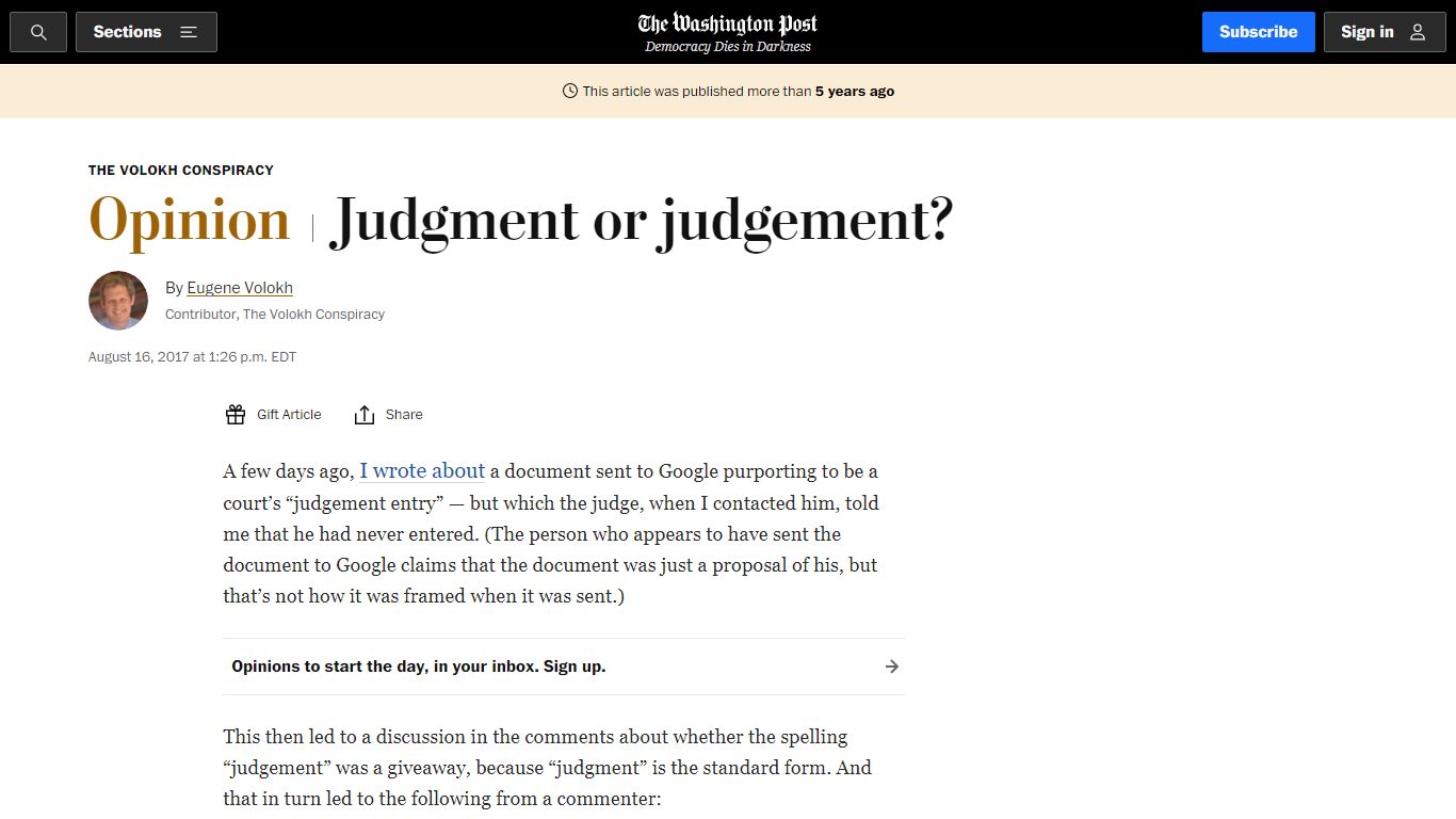 Opinion | Judgment or judgement? - The Washington Post